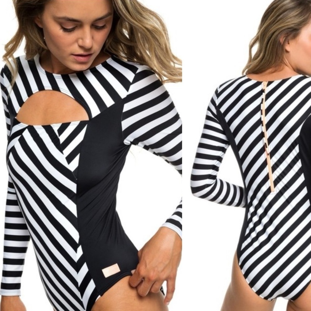 Womens Pop Surf Full Onesie True Victoria black white long sleeve XS